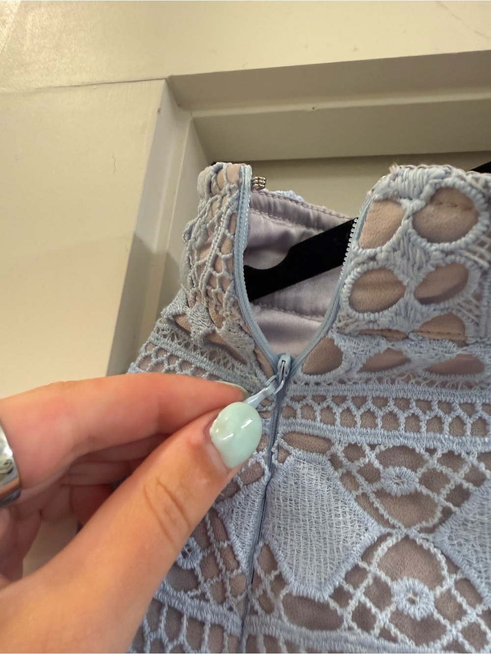 En Saison Light Blue Lace Square-Neck Blouse - Picture 3 of 8